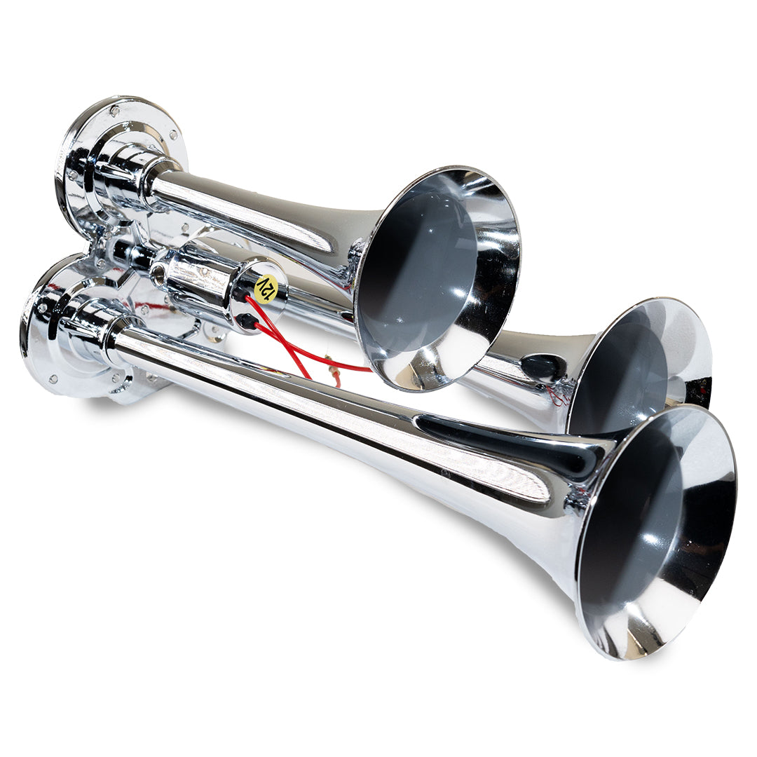Model 130: Triple Compact Air Horns - Chrome-Plated Stainless Steel