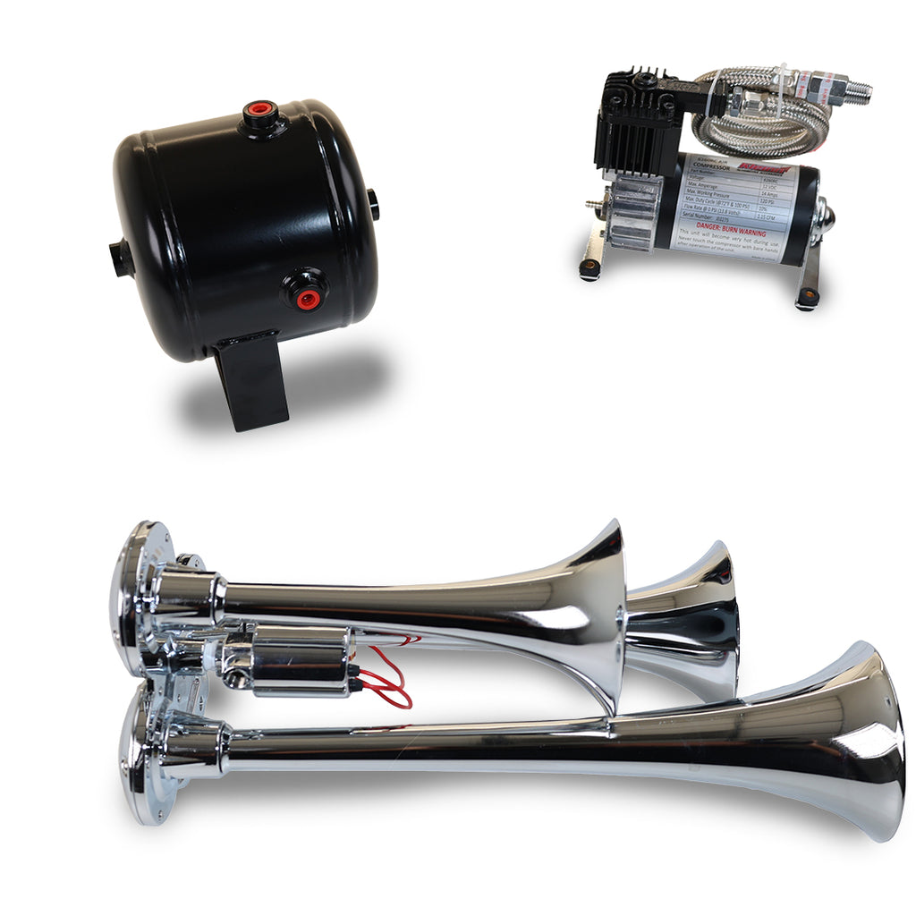 Model HK3 Chrome Triple Air Horn Kit - NOB