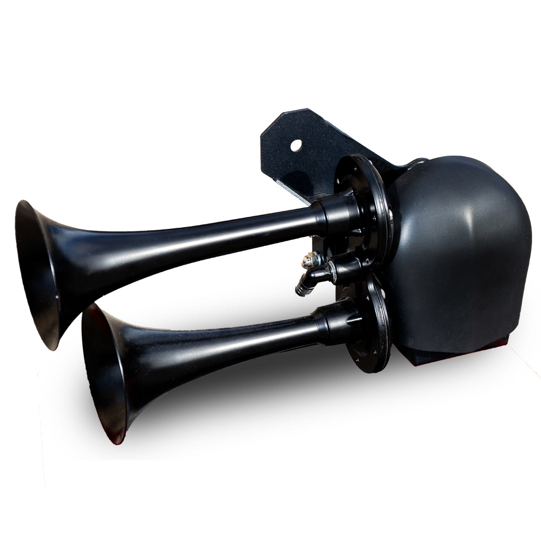 Satin Black Dual Air Horn System For 1979 and Later Harley-Davidson Motorcycles