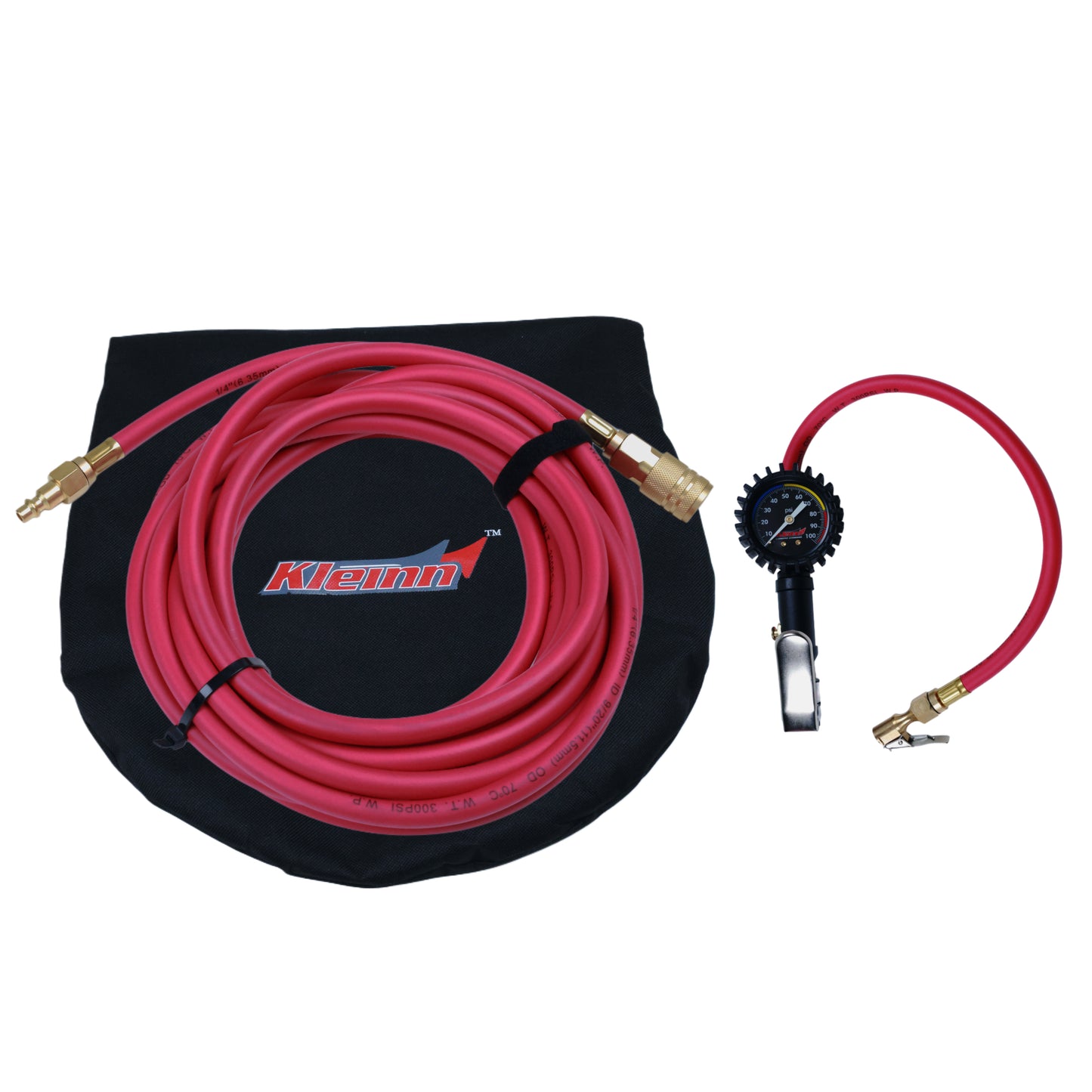Model INF-1: Tire Inflation Kit - Luminescent Guage Inflator w Clip-lock, 24' Hose & Storage Bag -