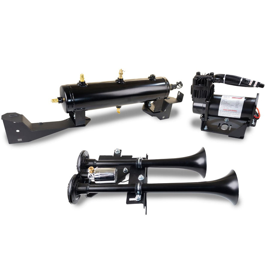 DIRECT FIT AIR HORN AND ONBOARD AIR SYSTEMS FOR 2014 - 2021 POLARIS RZR 1000 - Get Out The Way! - Model 102 Dual Truck Horn and Onboard Air System - NOB - Kleinn Automotive Accessories - KL RZR1000 - KIT - NOB