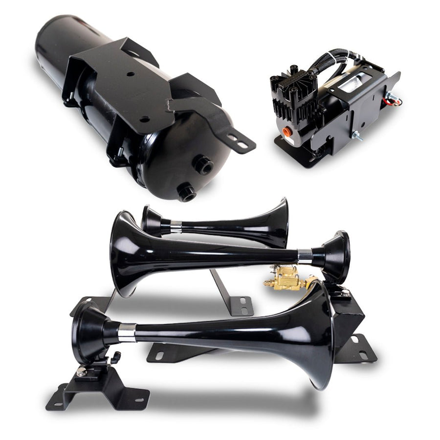 DIRECT FIT TRAIN HORN AND ONBOARD AIR SYSTEMS FOR 2007 - 2019 GM 2500HD/3500HD - Bad Ass - Model 230 Train Horn and Onboard Air System - NOB - Kleinn Automotive Accessories - KL GMHD - 230 - NOB