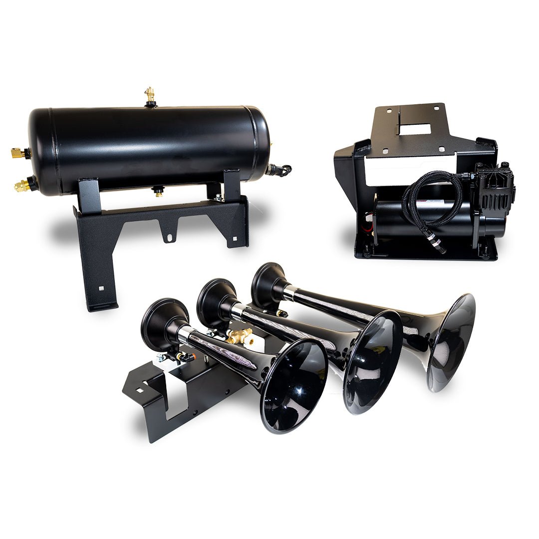 DIRECT FIT TRAIN HORN AND ONBOARD AIR SYSTEMS FOR 2007 - 2020 TOYOTA TUNDRA - Bad Ass - Model 230 Train Horn and Onboard Air System - SOD - Kleinn Automotive Accessories - KL TUN - 230 - SOD