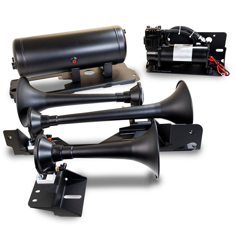 DIRECT FIT TRAIN HORN AND ONBOARD AIR SYSTEMS FOR 2014 - 2024 RAM HD 2500/3500 - Totally Bad Ass - Model 730 Train Horn and Onboard Air System - NOB - Kleinn Automotive Accessories - KL RAMHD - 734 - NOB