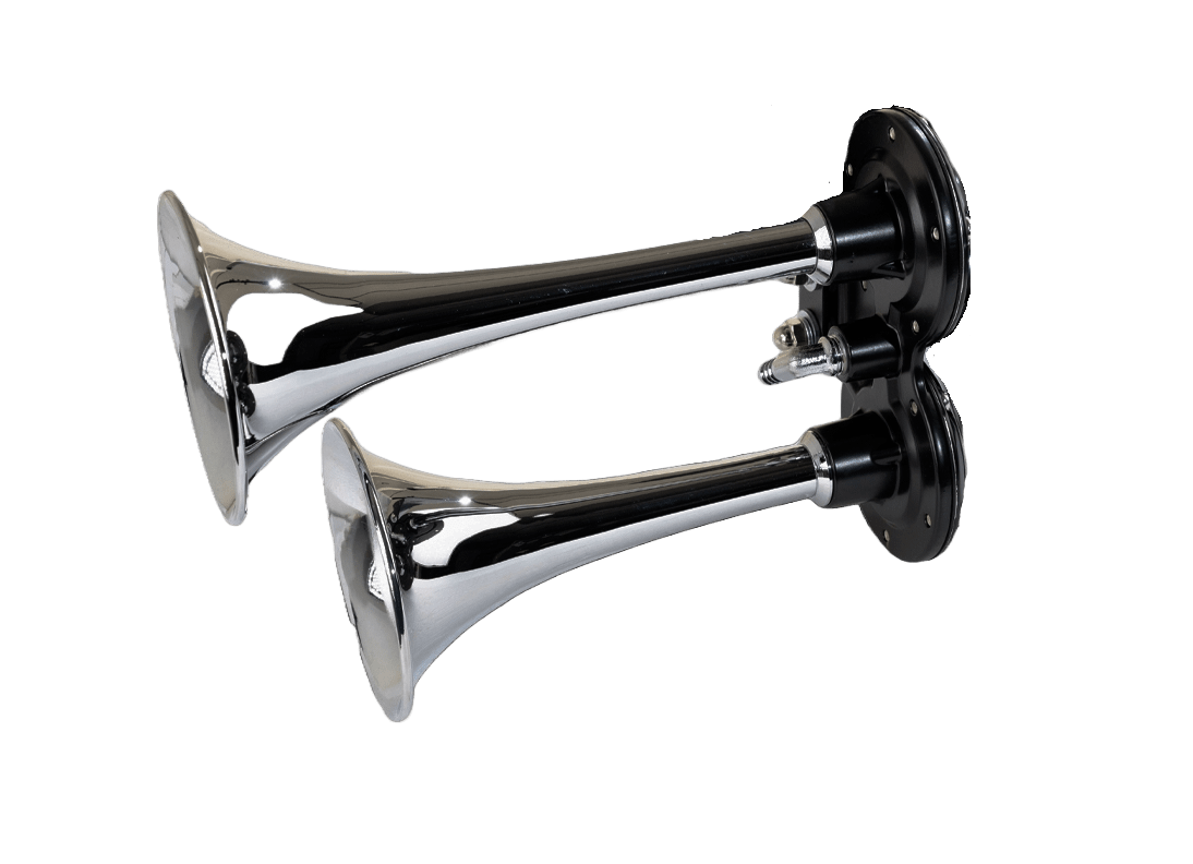 KL ST6001C-H: Replacement Dual Chrome Air Horn Set for HOGKIT-1 Harley Systems - Kleinn Automotive Accessories - KL ST6001C-H