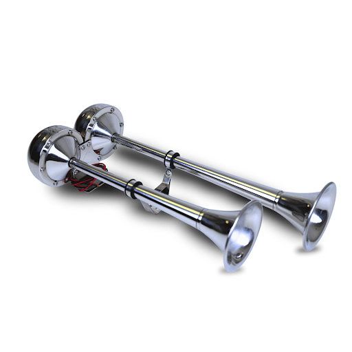 MARINE-ONE: Chrome-Plated Stainless Steel 12-Volt Self-Contained Dual Horns (No Air Needed) - Kleinn Automotive Accessories - KL MARINE-ONE