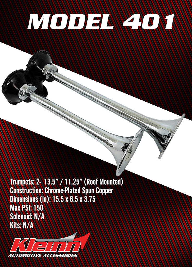 Model 401:Dual Round Roof Mount Chrome Truck Horn - Kleinn Automotive Accessories - KL 401