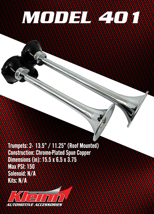 Model 401:Dual Round Roof Mount Chrome Truck Horn - Kleinn Automotive Accessories - KL 401
