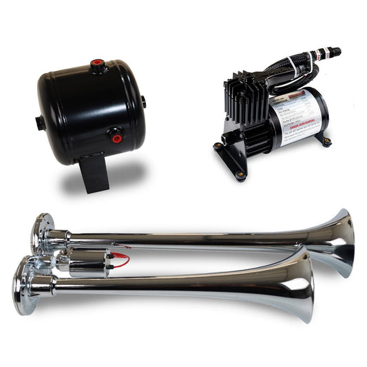 Model HK2: Universal ProBlaster Chrome Compact Dual Air Horn System - Kleinn Automotive Accessories - KL HK2
