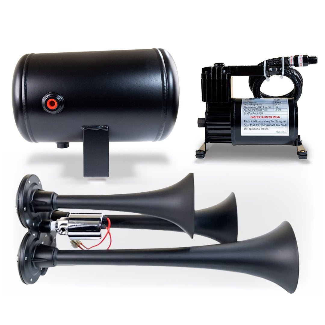 Model HK3 - 1: Universal ProBlaster Chrome Compact Triple Air Horn System - Kleinn Automotive Accessories - KL HK3-1