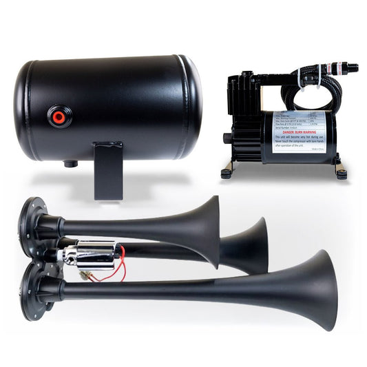 Model HK3 - 1: Universal ProBlaster Chrome Compact Triple Air Horn System - Kleinn Automotive Accessories - KL HK3-1