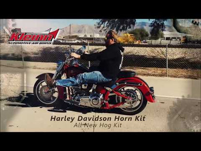 HOGKIT-1: Bolt-On Chrome Dual Air Horn Kit for 1979+ Harley-Davidson Motorcycles w/ Cowbell Style OEM Horn