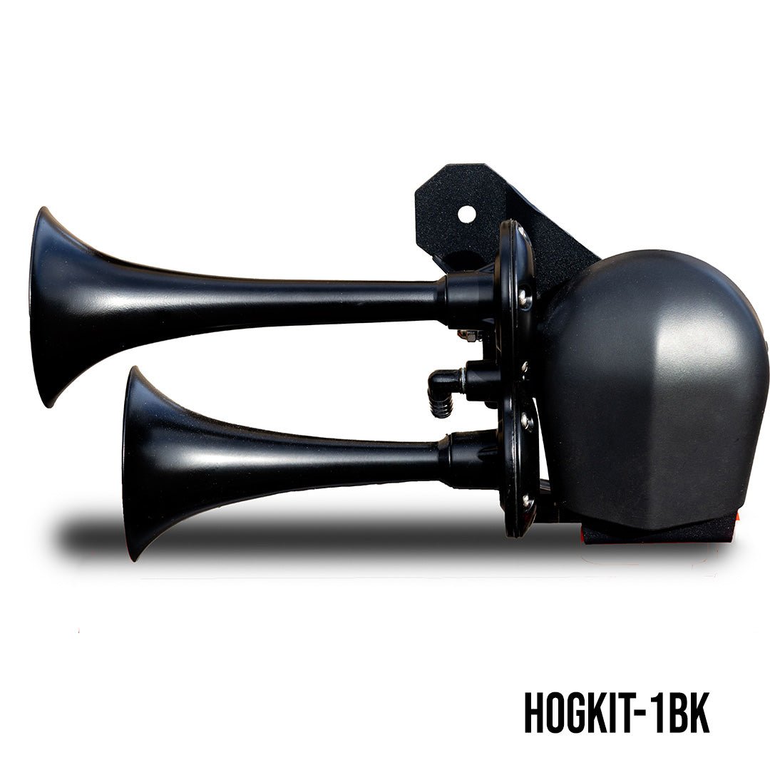 Satin Black Dual Air Horn System For 1979 and Later Harley - Davidson Motorcycles - Kleinn Automotive Accessories - KL HOGKIT - 1BK